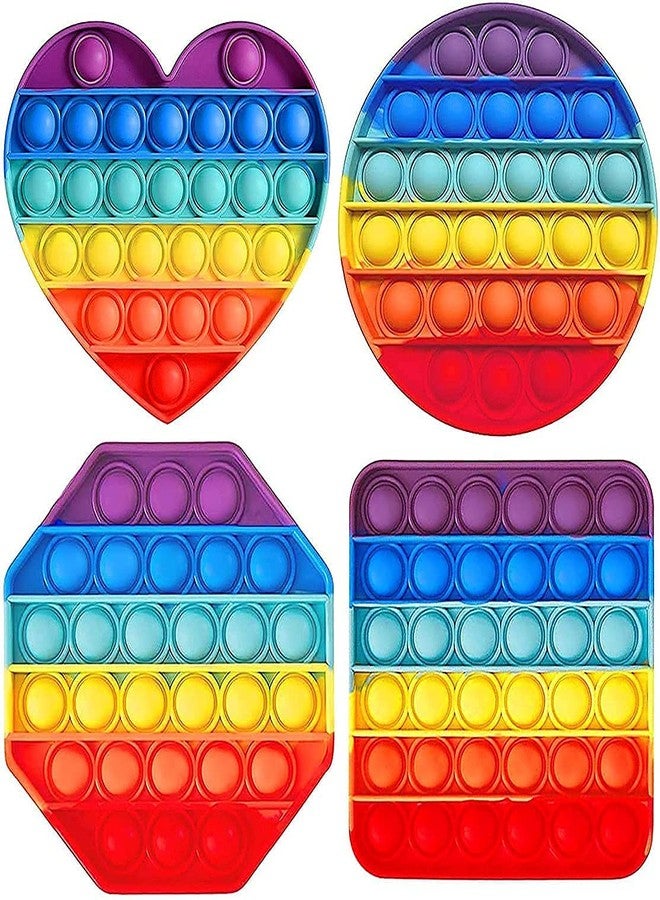 SELLMONK Rainbow Pop It Fidget Toy, Push Pop Bubble Sensory Toy for Kids and Adults, Popper Stress Reliever- 4 Shapes (Pack of 4) - Image 1